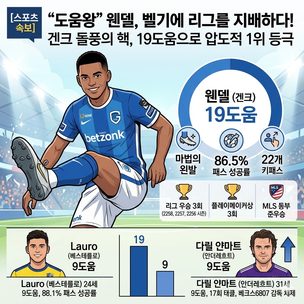 벨기에 리그 도움왕 웬델 돌풍 19도움 압도적 1위겐크
